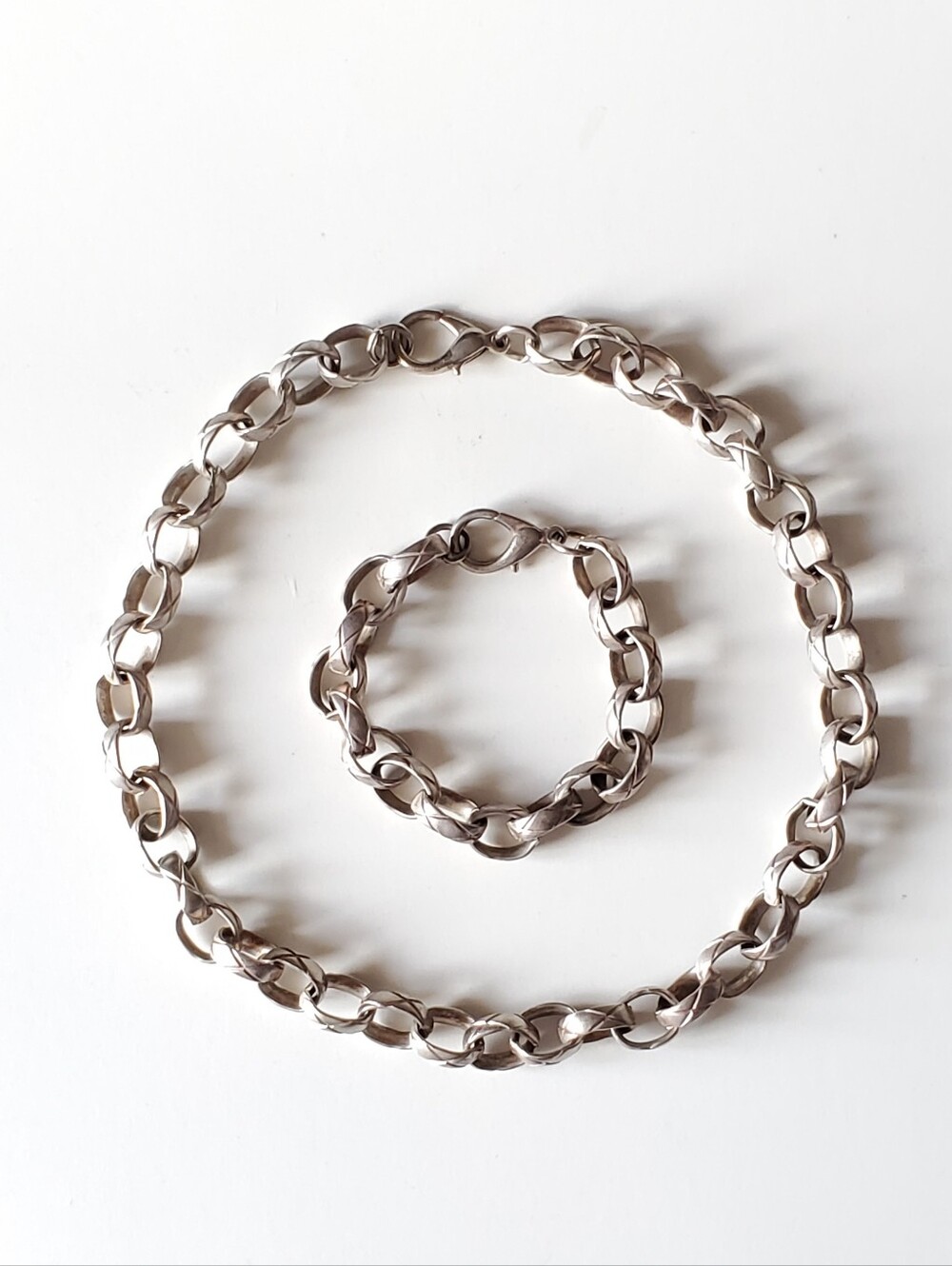 Vtg. Classic Rolo Link Chain Necklace & Bracelet Set (Unisex)